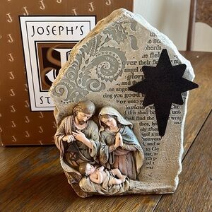 NIB  9 inch Nativity Table Top With Metal Star Stone Look By Roman Inc